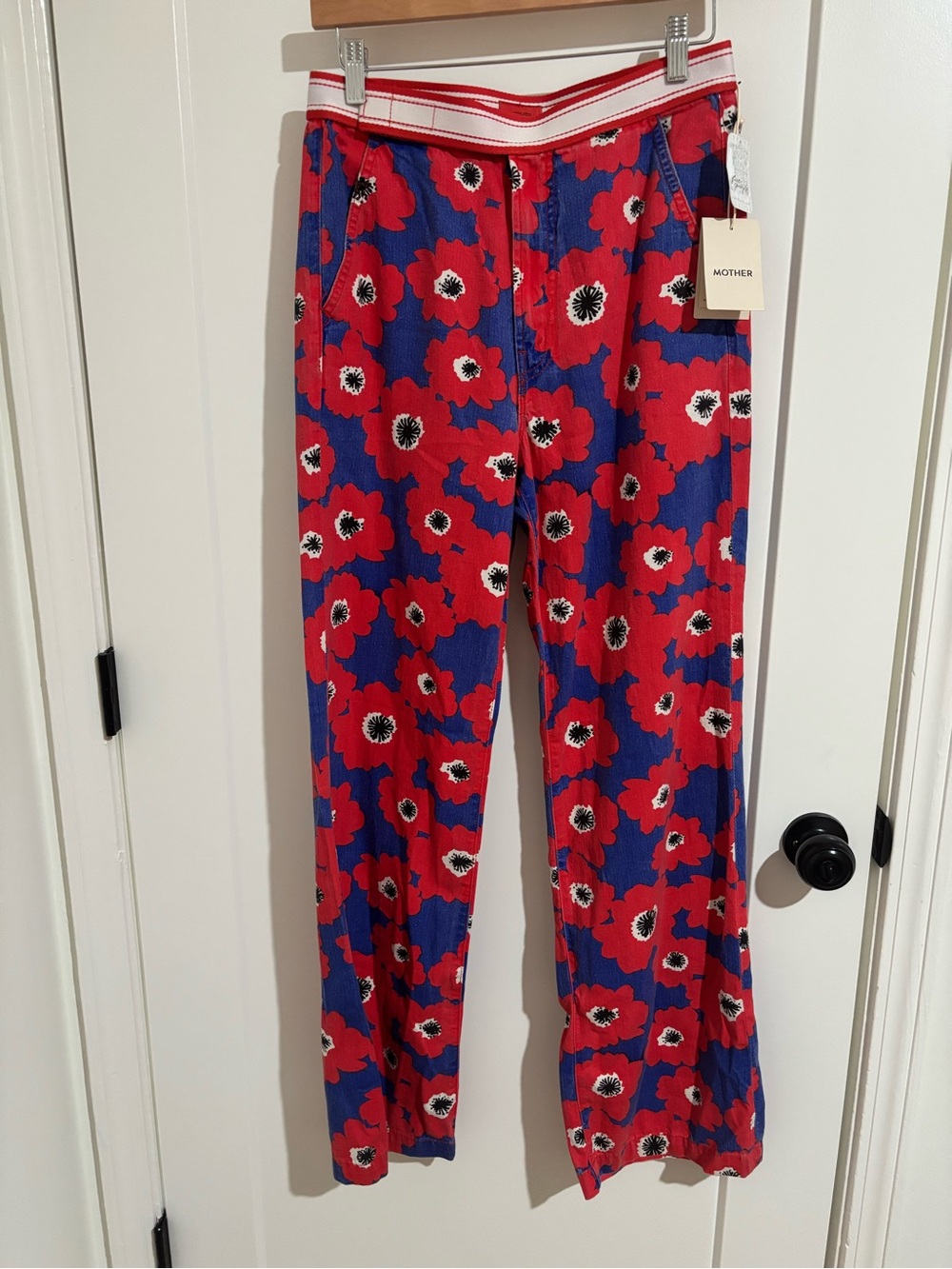 MOTHER Blue and Red Floral Straight Leg Pants - Picture 2 of 12